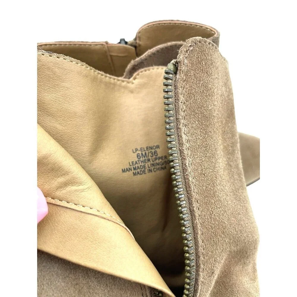 Lucky Brand Boots Suede Embroidered Ankle Boots Tan Heel Leather SZ 6 New